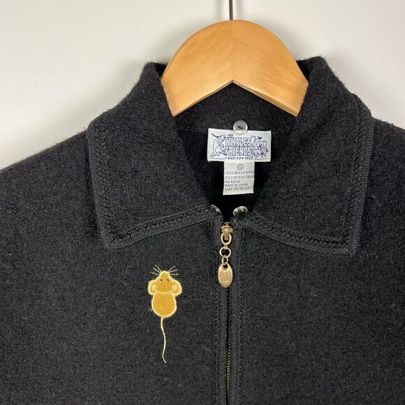 Vintage 90s 100% Boiled Wool Cat & Mouse Vest Black Women’s XL RARE! - Picture 3 of 11